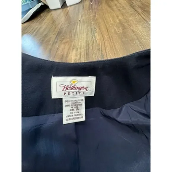 VINTAGE, 2PC- Women's Biz Suit, Navy, Worthington Petite, SZ 14,Work Wear,Office - Picture 6 of 16